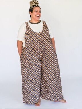 Floral Wide-Leg Jumpsuit - Navy & Mustard Floral